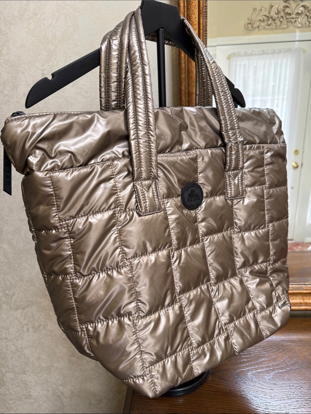 New without tag. Pajar Quilted Metallic Gold/taupe Tote Bag.